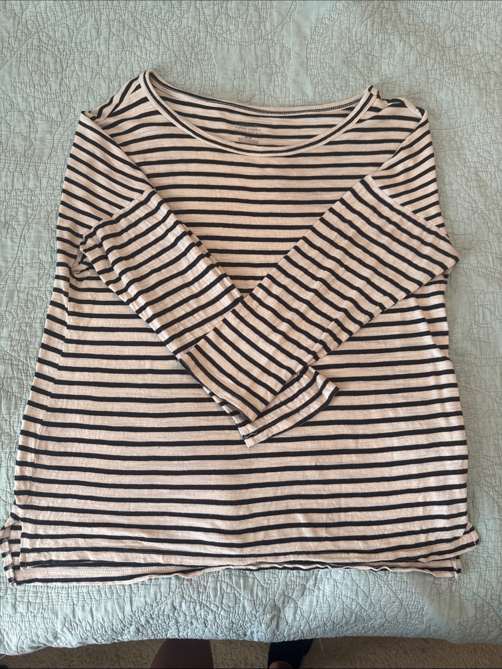 Banana Republic Cream and Black Striped Long Sleeve Tee